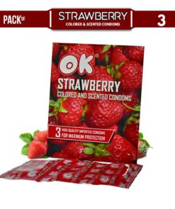 OK Strawberry Coloured & Scented Condoms - Pack of 3