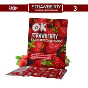 OK Strawberry Coloured & Scented Condoms - Pack of 3